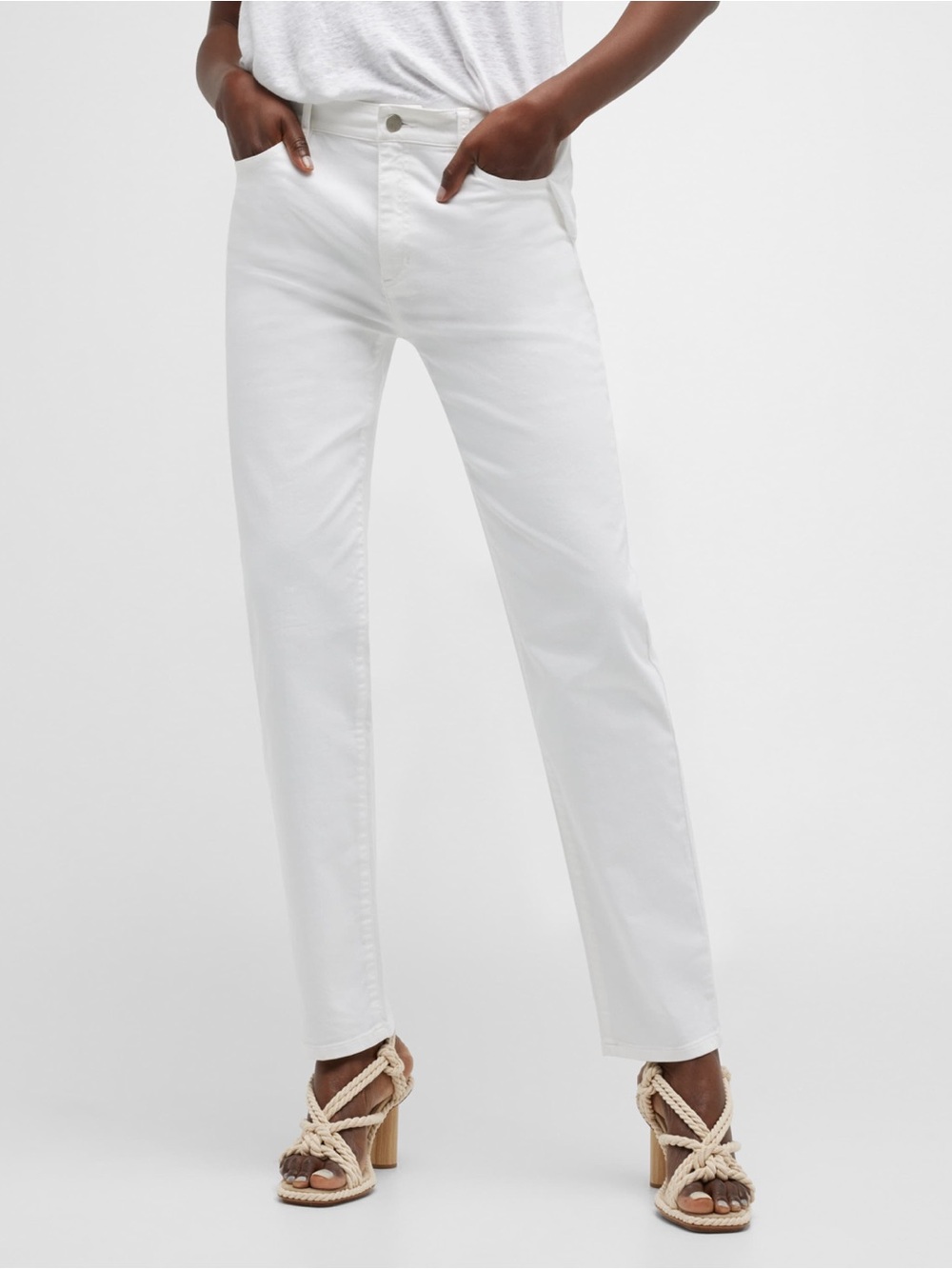 EUC Eileen Fisher High-Rise Straight-Leg White Stretch Denim